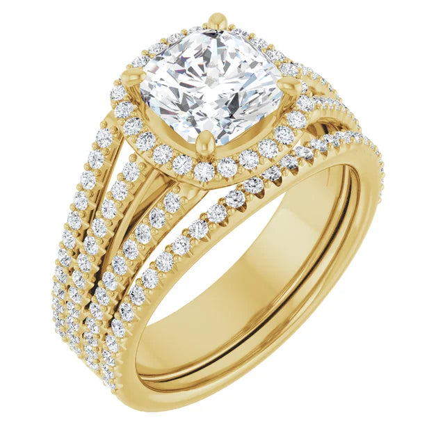 Cushion Yellow Gold Halo Style Engagement Ring