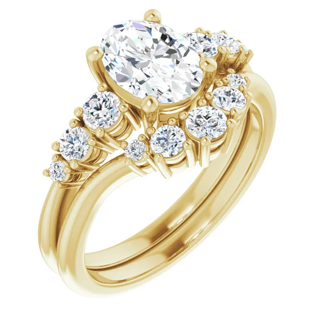 Oval Yellow Gold Multi Stone Accent Style Engagement Ring