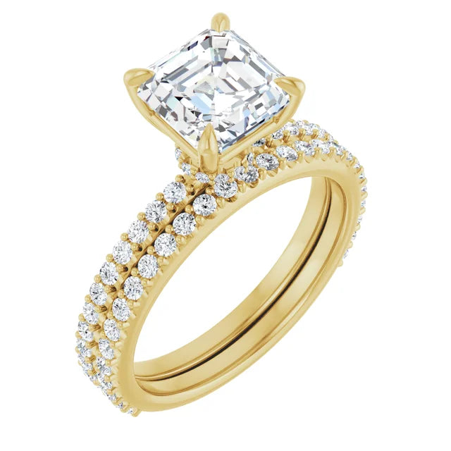 Asscher Yellow Gold Claw Set Style Engagement Ring