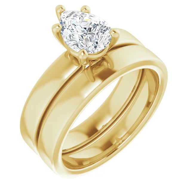 Pear Yellow Gold Wide Band Solitaire Engagement Ring