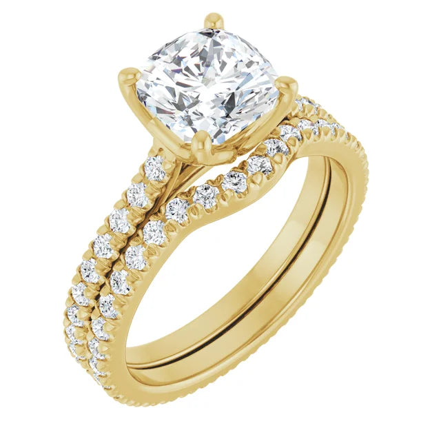 Cushion Yellow Gold Claw Set Eternity Style Engagement Ring