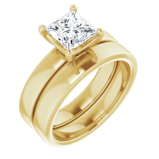 Princess Yellow Gold Wide Band Solitaire Engagement Ring