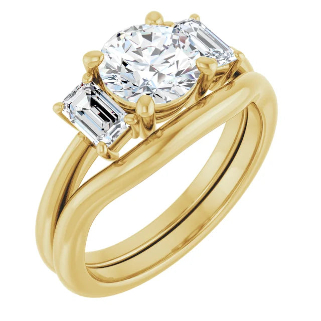 Round Brilliant Yellow Gold Tri Stone Lab Diamond Engagement Ring