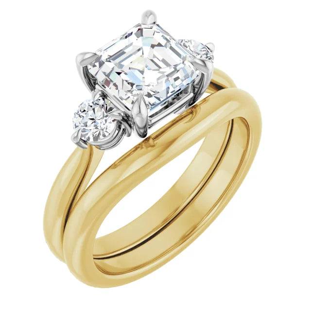 Asscher White & Yellow Gold Accent Engagement Ring