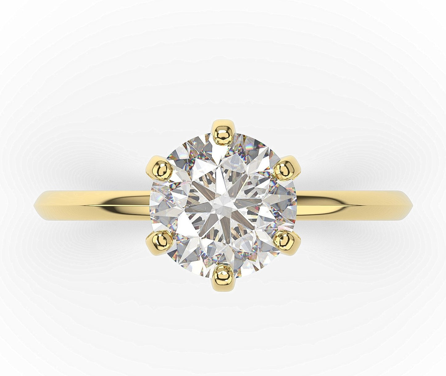 Round Brilliant Yellow Gold Six Claw Solitaire Engagement Ring