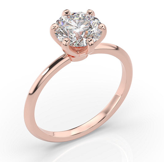 Round Brilliant Rose Gold Six Claw Solitaire Engagement Ring