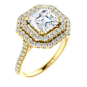 Asscher Double Halo Yellow Gold Lab Diamond Engagement Ring