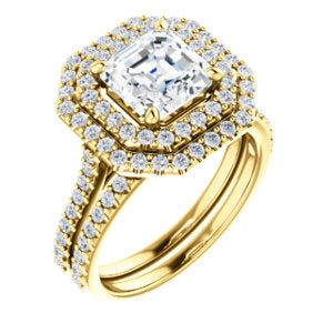 Asscher Double Halo Yellow Gold Lab Diamond Engagement Ring