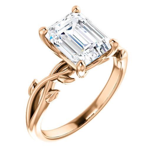 Emerald Solitaire Leaf Design Engagement Ring