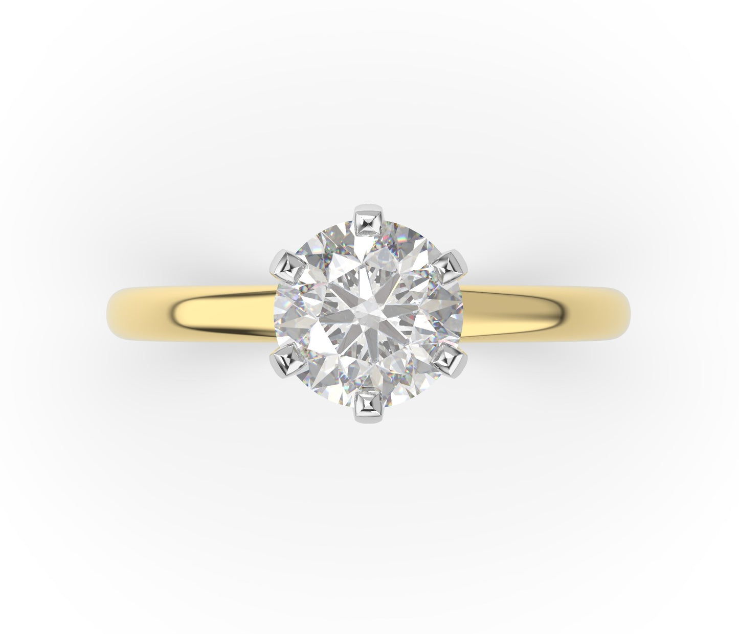 Six Claw White & Yellow Gold Round Brilliant Solitaire Engagement Ring