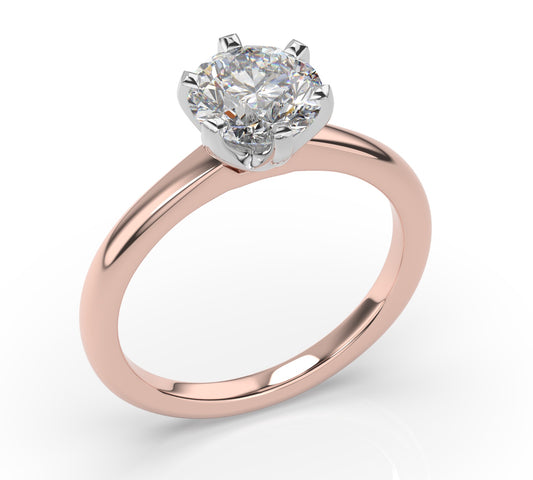 Six Claw White & Rose Gold Round Brilliant Solitaire Engagement Ring