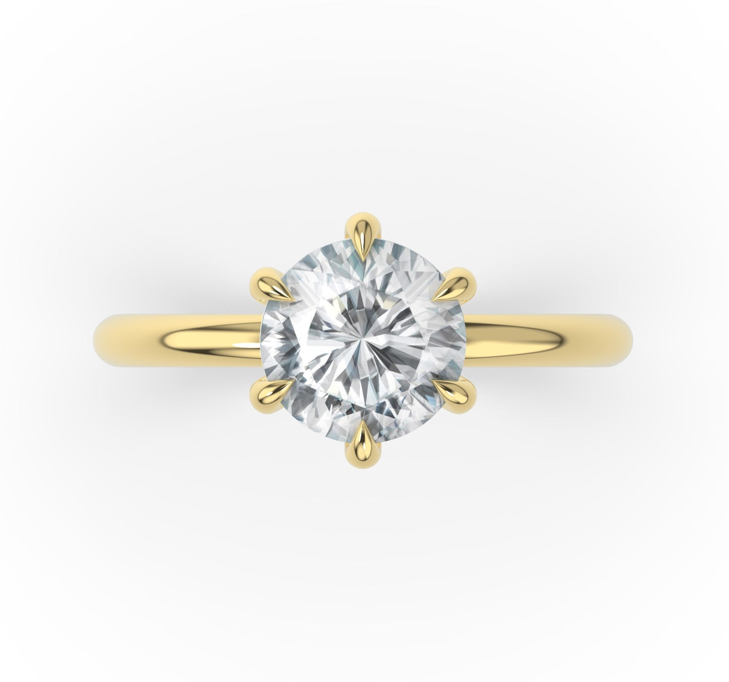 Six Claw Yellow Gold Round Brilliant Low Hidden Halo Engagement Ring
