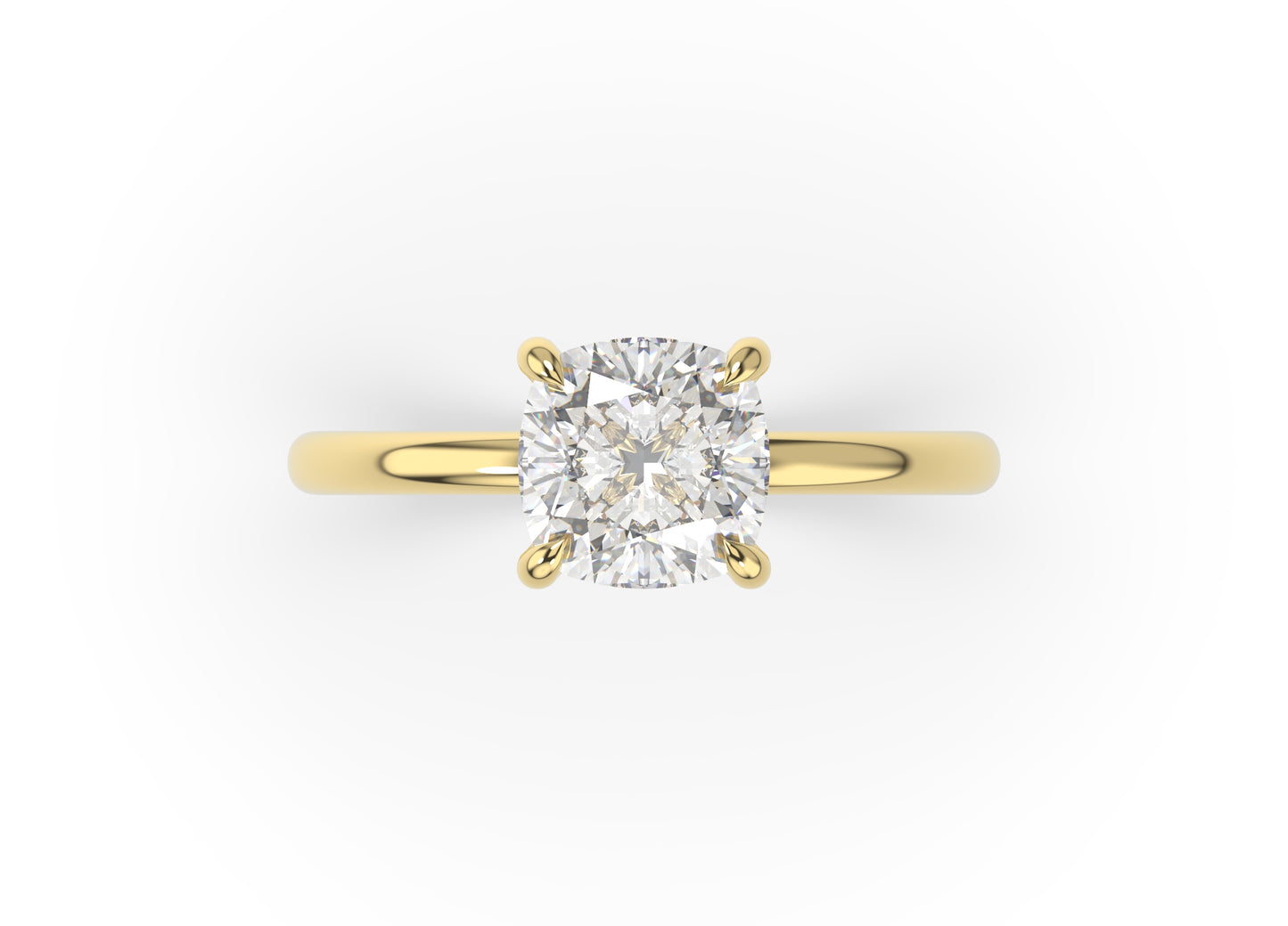 Four Claw Yellow Gold Cushion Solitaire Engagement Ring