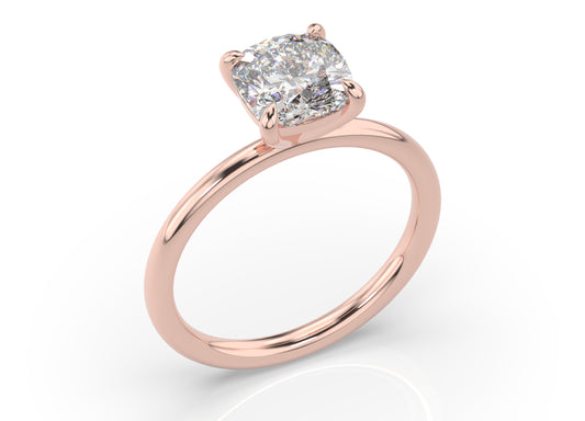 Four Claw Rose Gold Cushion Solitaire Engagement Ring