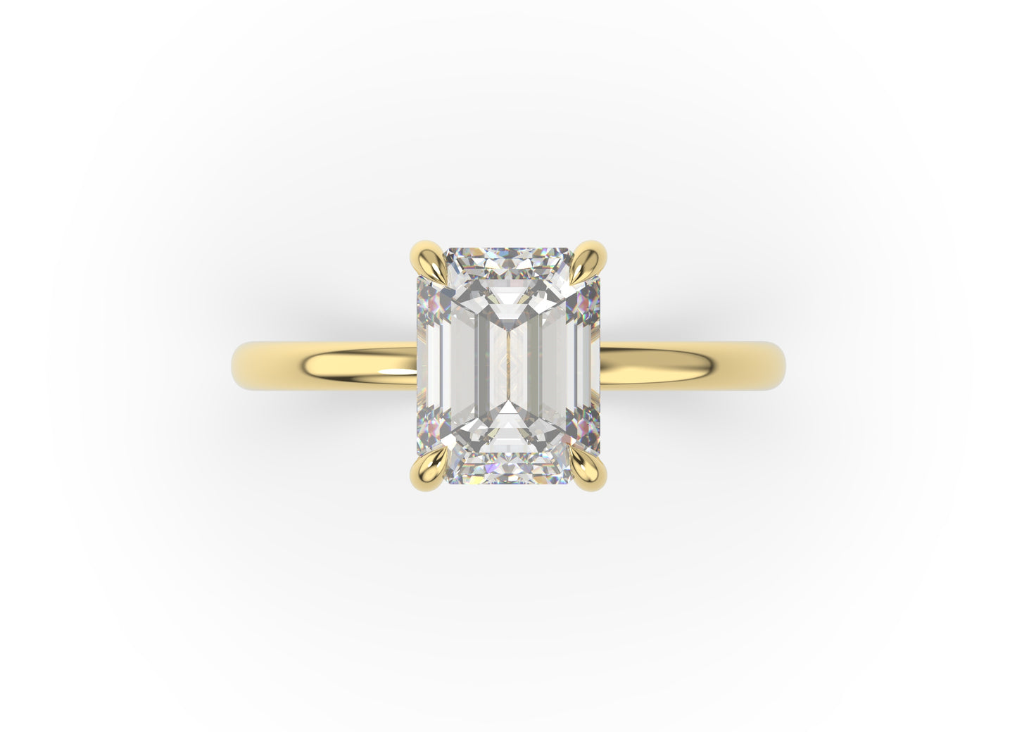 Four Claw Yellow Gold Emerald Solitaire Engagement Ring
