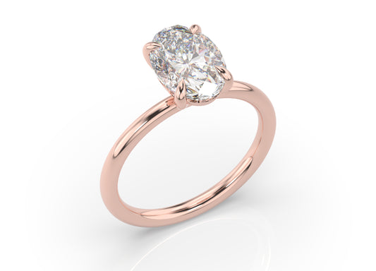 Four Claw Rose Gold Oval Solitaire Engagement Ring