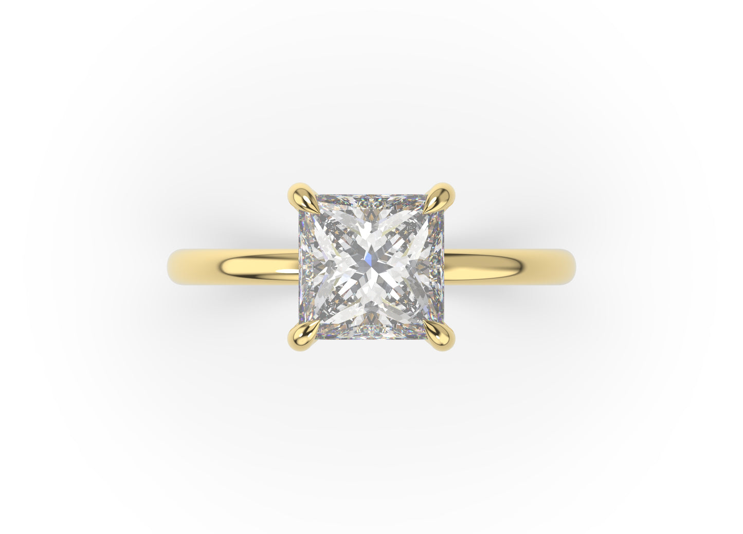 Four Claw Princess Yellow Gold Solitaire Engagement Ring