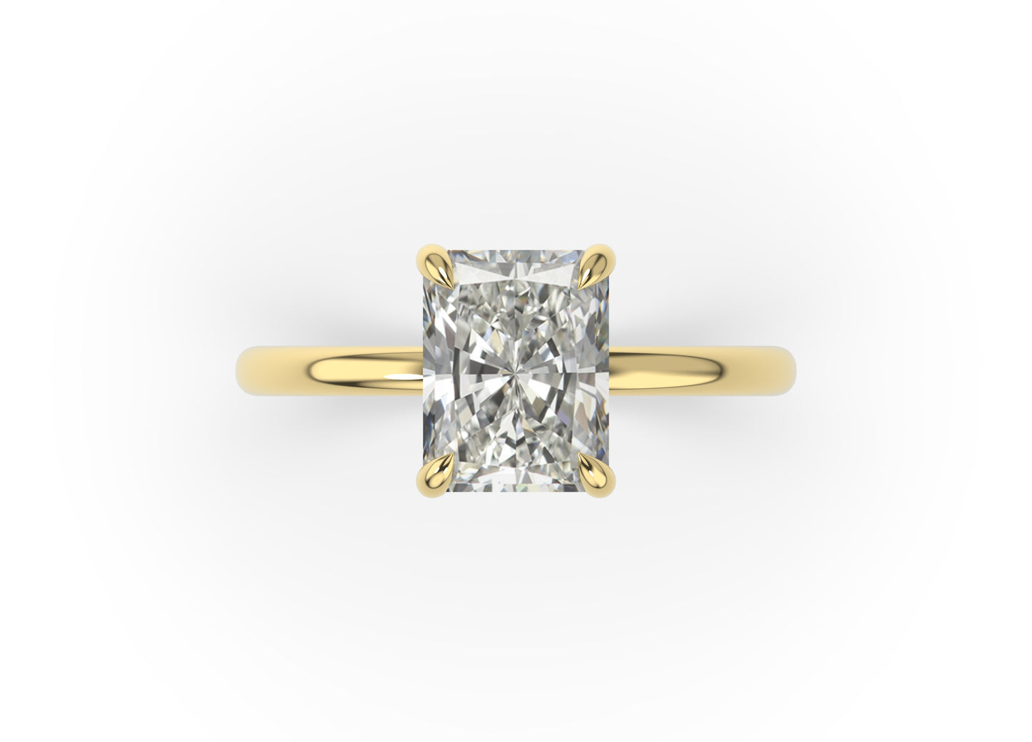 Four Claw Radiant Yellow Gold Solitaire Engagement Ring