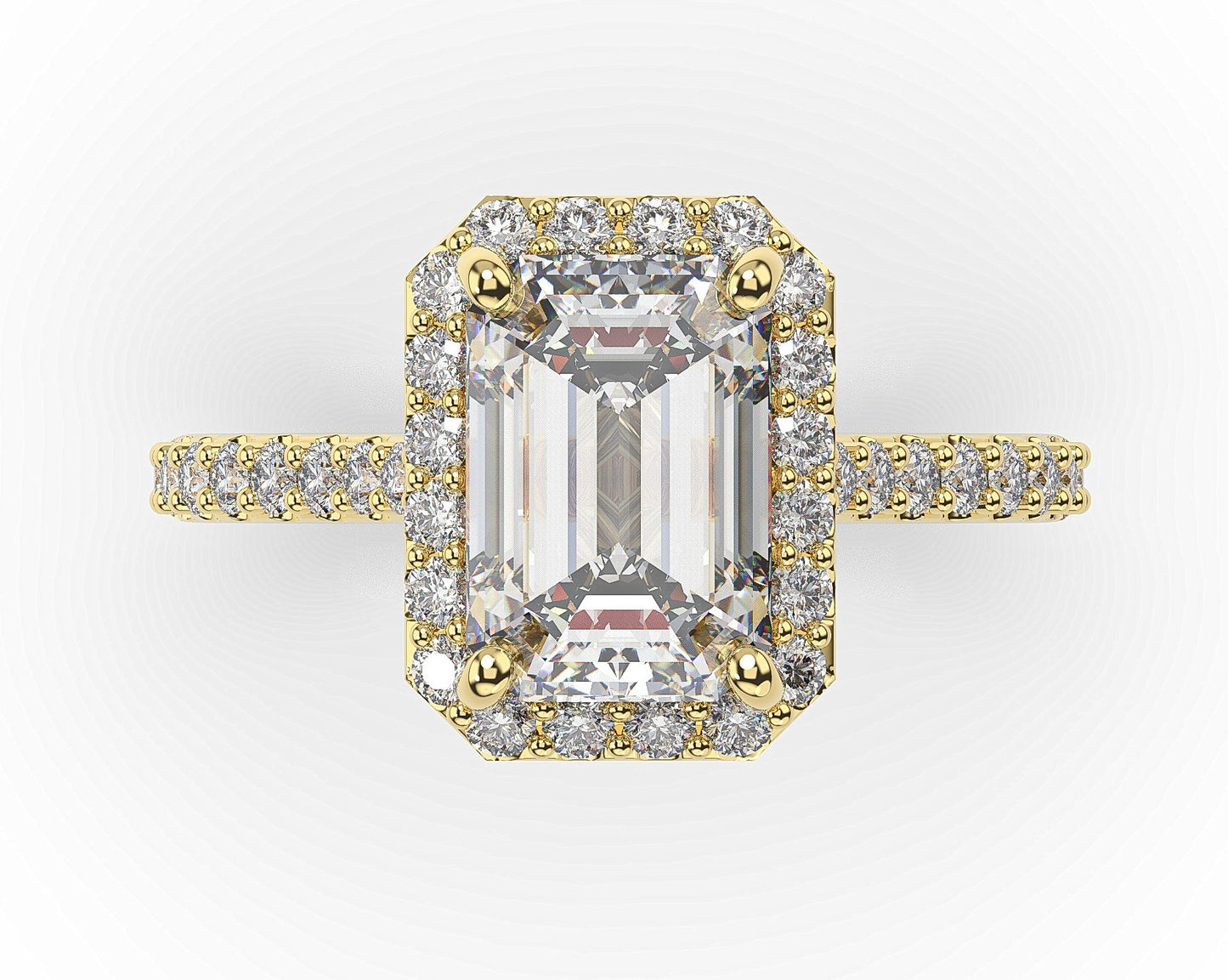 Emerald Yellow Gold Halo Style Engagement Ring