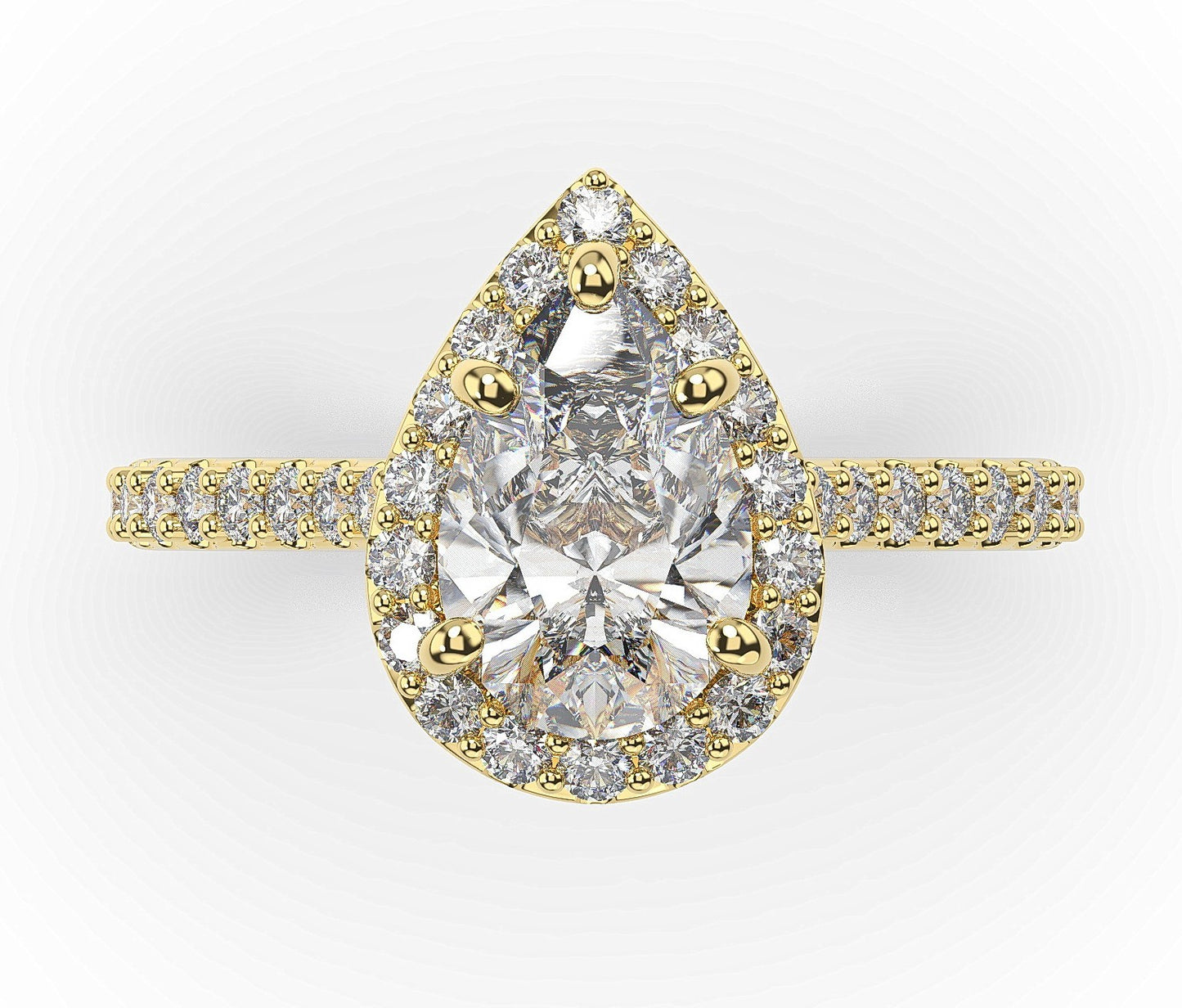 Pear Yellow Gold Halo Style Engagement Ring