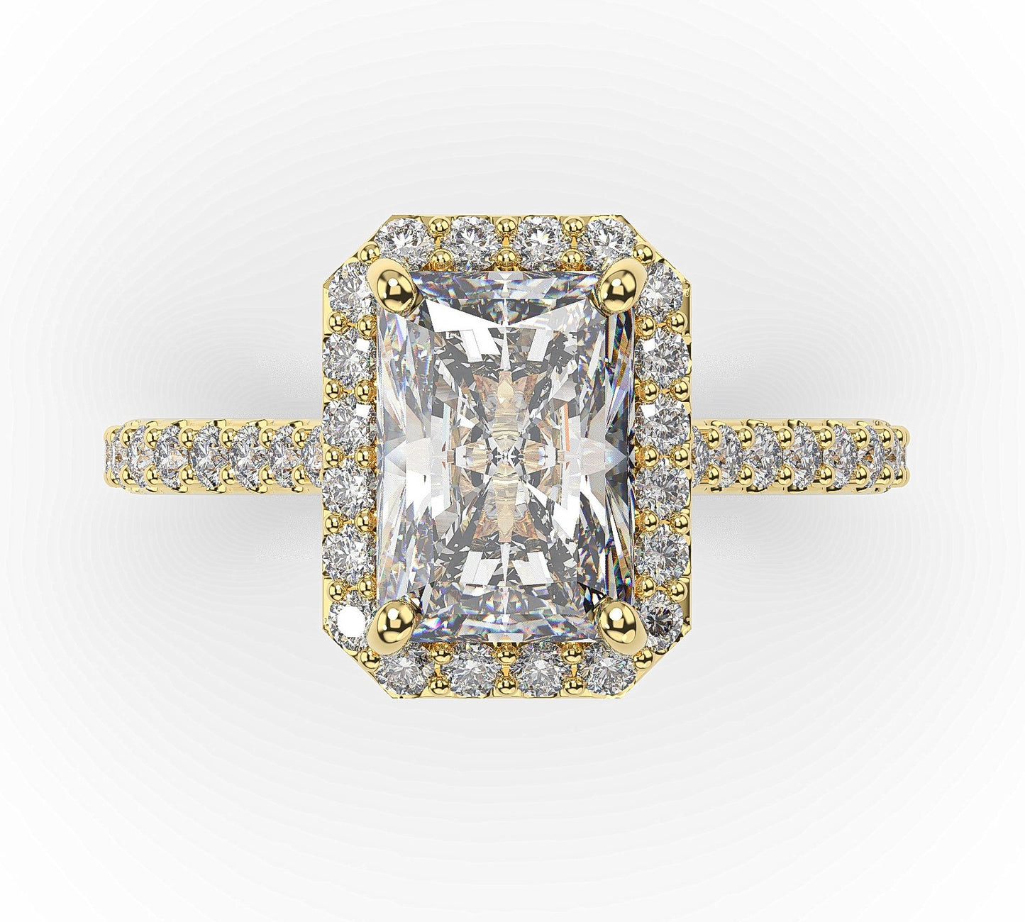 Radiant Yellow Gold Halo Style Engagement Ring