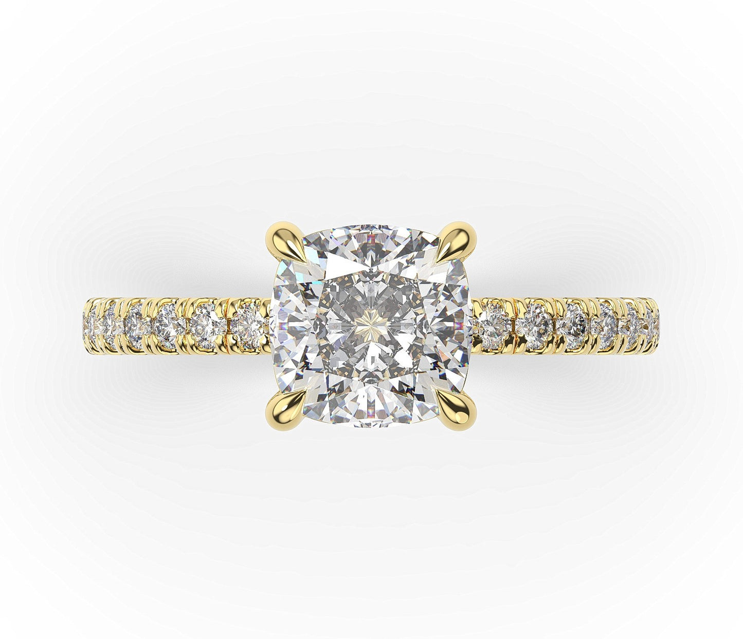 Cushion Yellow Gold Claw Set Style Engagement Ring