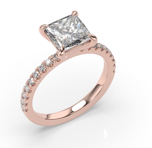 Princess Rose Gold Claw Set Style Engagement Ring