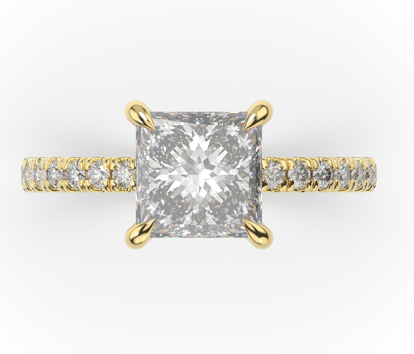 Princess Yellow Gold Claw Set Style Engagement Ring