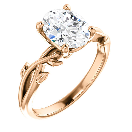 Oval Solitaire Leaf Design Engagement Ring