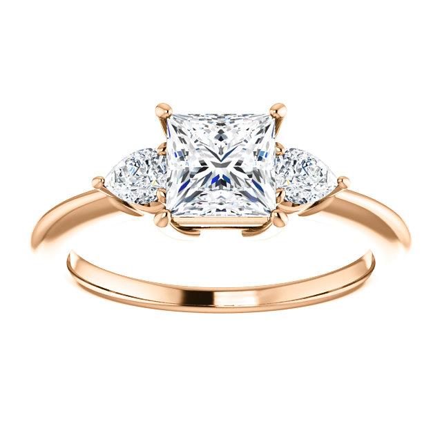 Princess Tri -Stone Style Pear Accent Engagement Ring