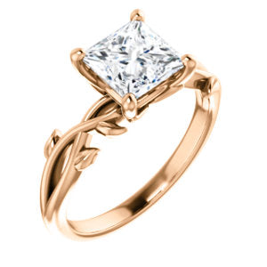 Princess Solitaire Leaf Design Engagement Ring