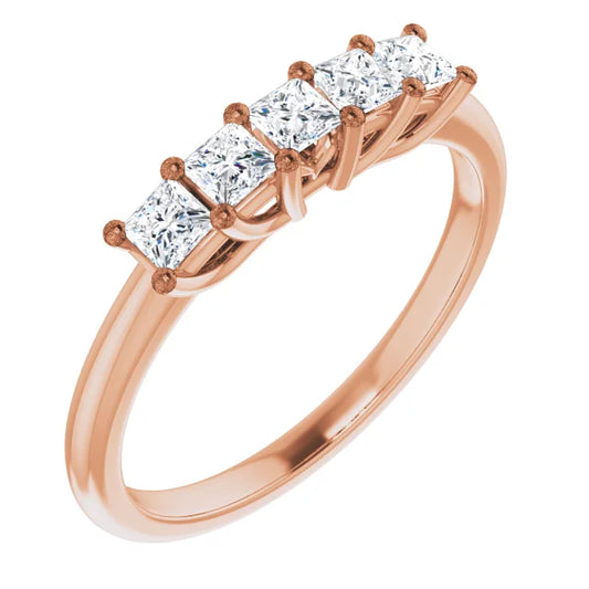 Five Stone Princess Cut Lab Diamond Anniversary Band