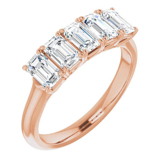 Five Stone Emerald Cut Lab Diamond Anniversary Band