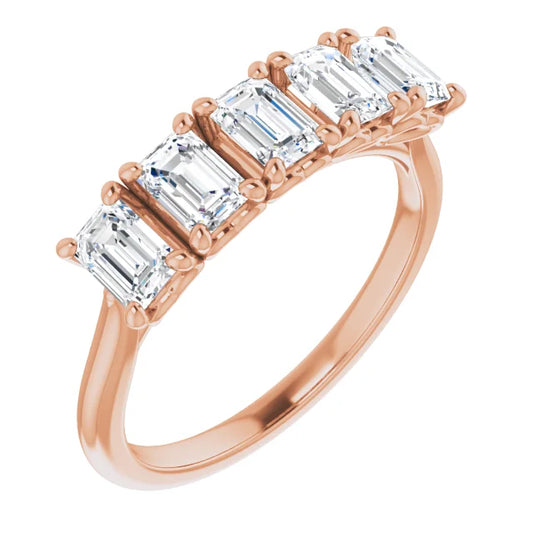 Five Stone Emerald Cut Lab Diamond Anniversary Band