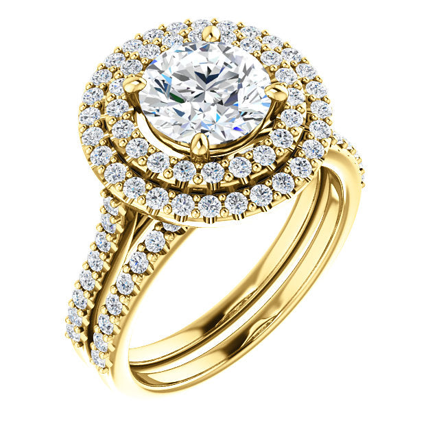 Round Brilliant Double Halo Yellow Gold Lab Diamond Engagement Ring
