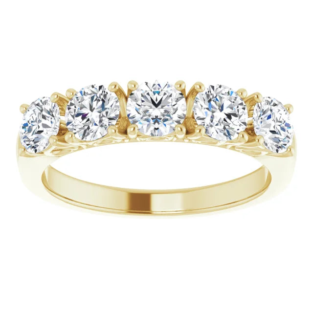 Five Stone Round Brilliant Lab Diamond Anniversary Band