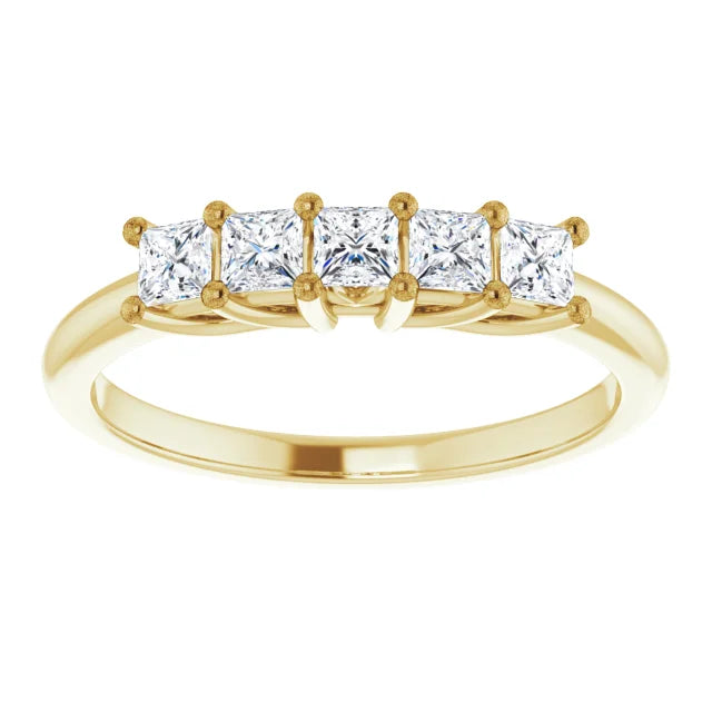 Five Stone Princess Cut Lab Diamond Anniversary Band