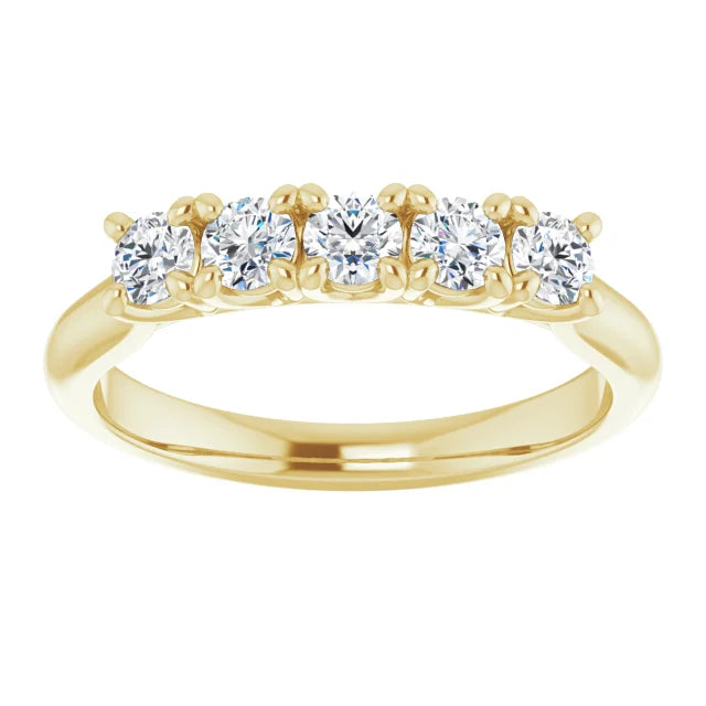Five Stone Round Brilliant Lab Diamond Anniversary Band