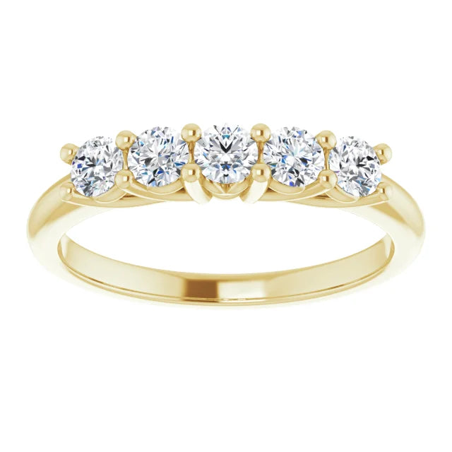 Five Stone Round Brilliant Lab Diamond Anniversary Band