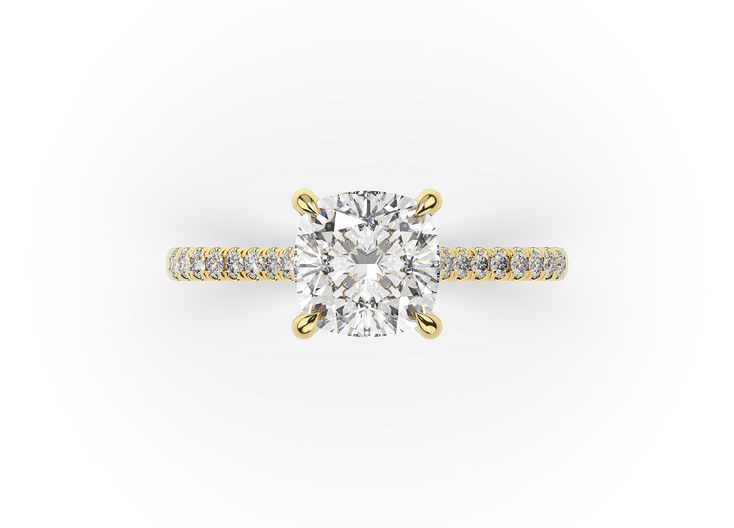 Cushion Yellow Gold Hidden Halo Engagement Ring