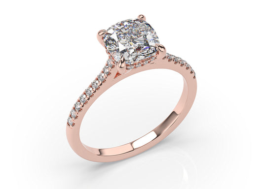 Cushion Rose Gold Hidden Halo Engagement Ring