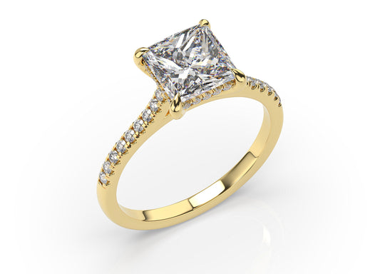 Princess Yellow Gold Hidden Halo Engagement Ring
