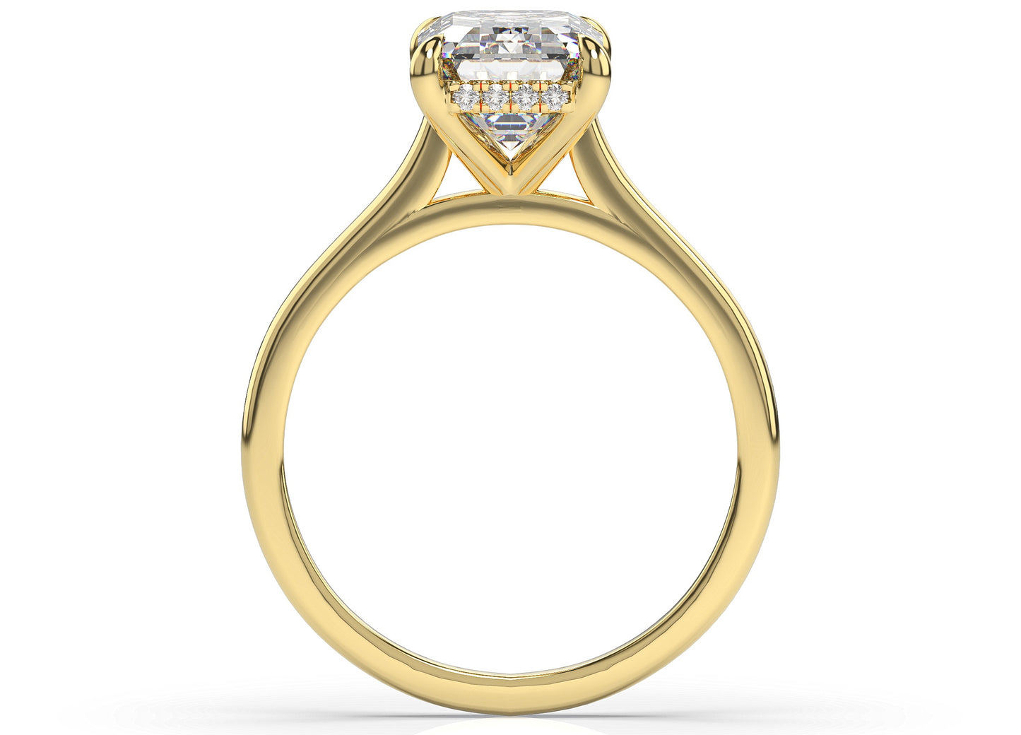 Emerald Hidden Halo Thin Band Engagement Ring