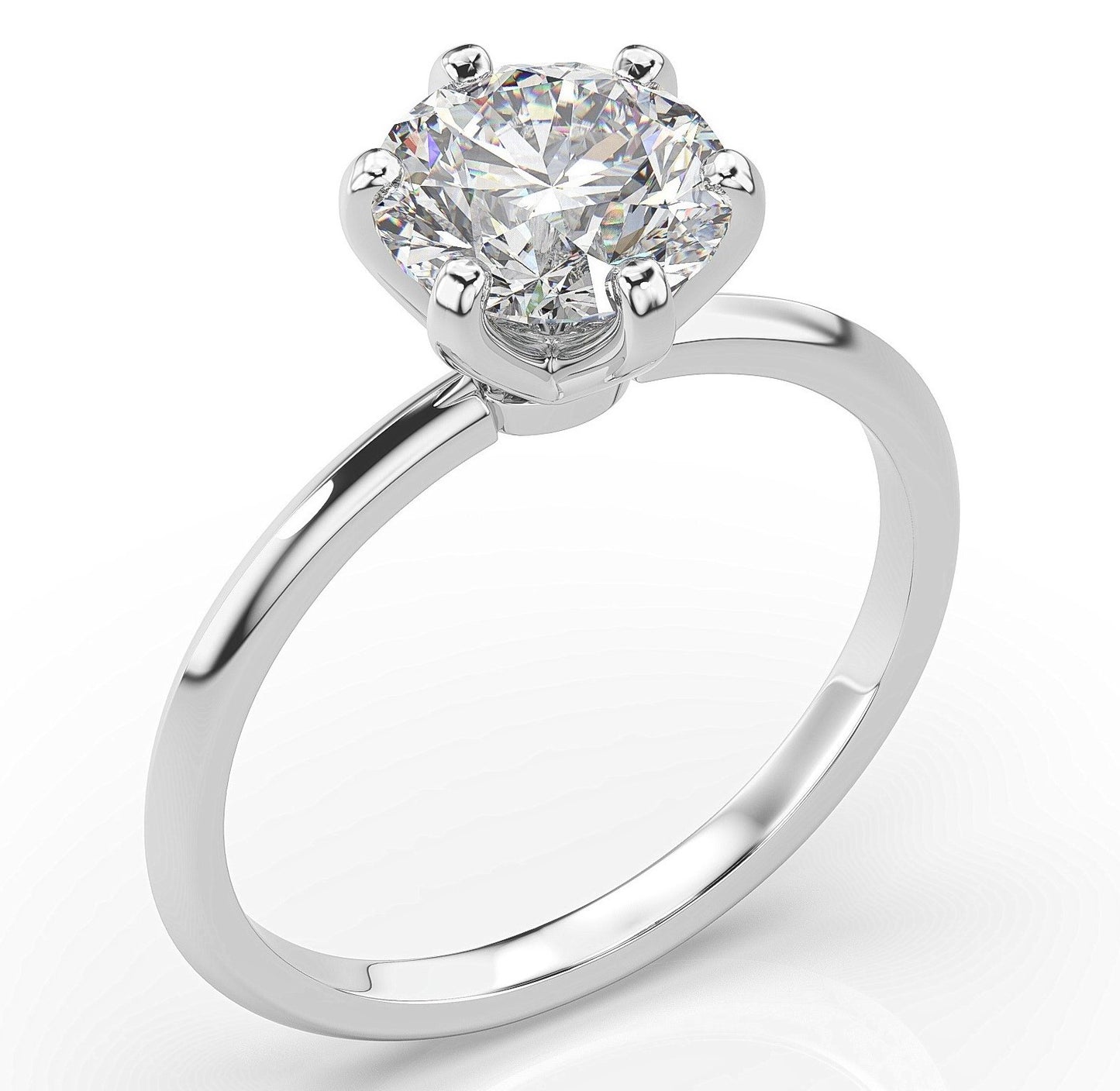 Round Brilliant White Gold Six Claw Solitaire Engagement Ring