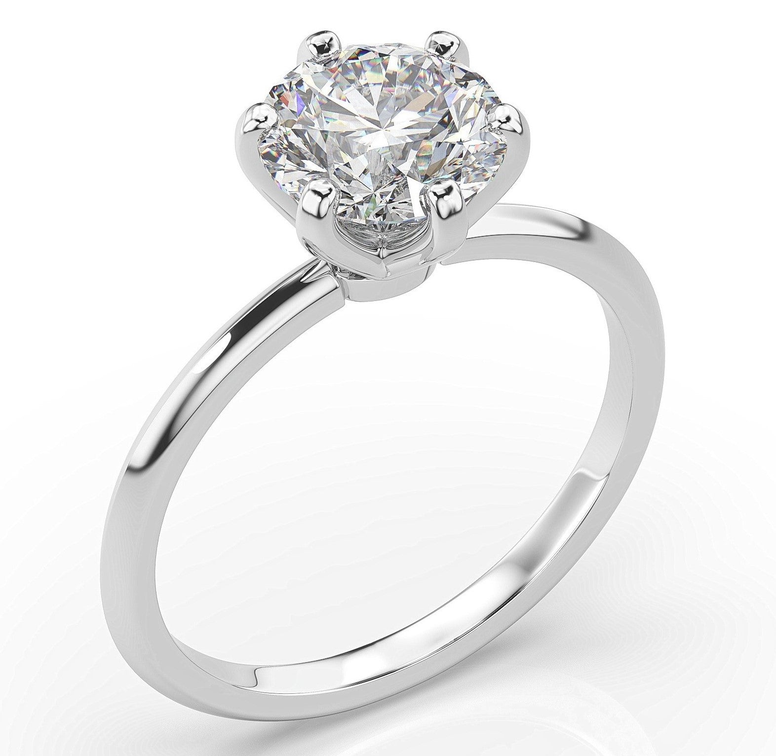 Round Brilliant White Gold Six Claw Solitaire Engagement Ring