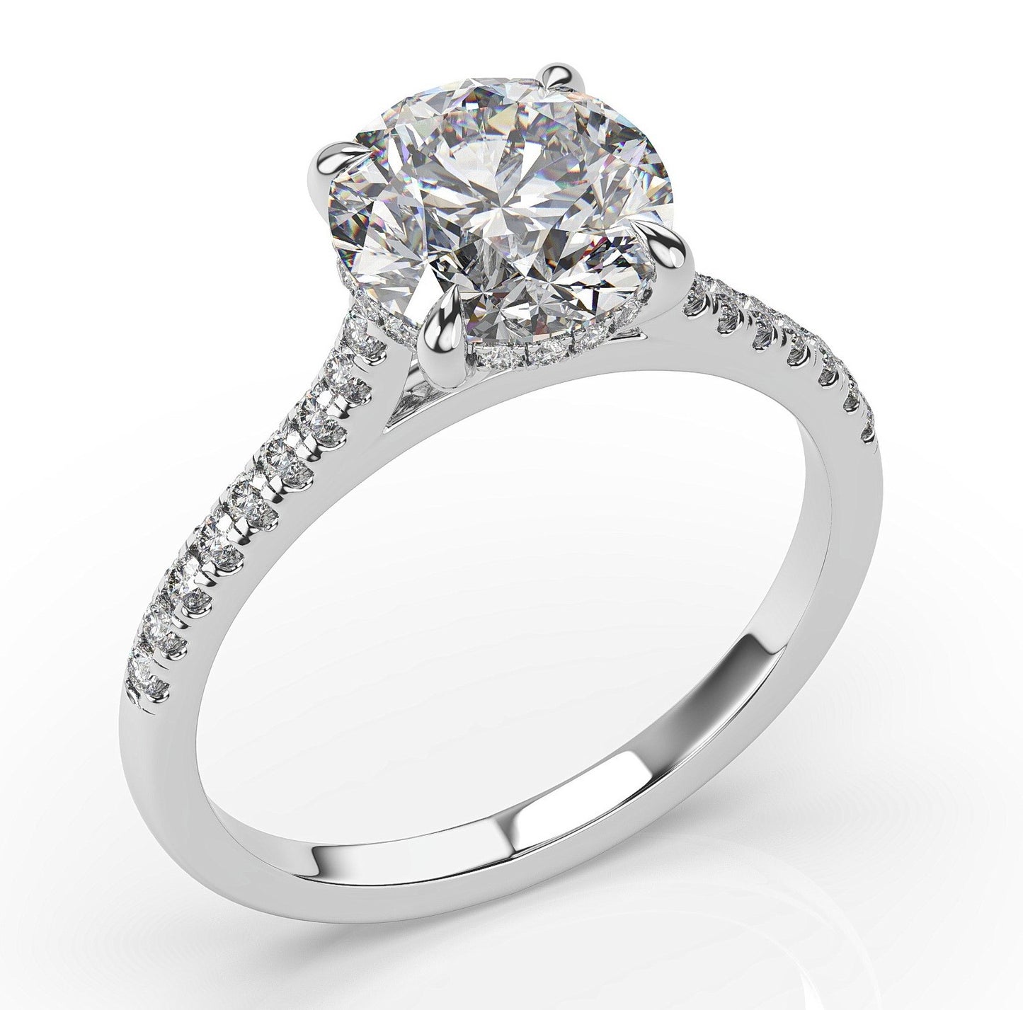 Round Brilliant White Gold Hidden Halo Engagement Ring