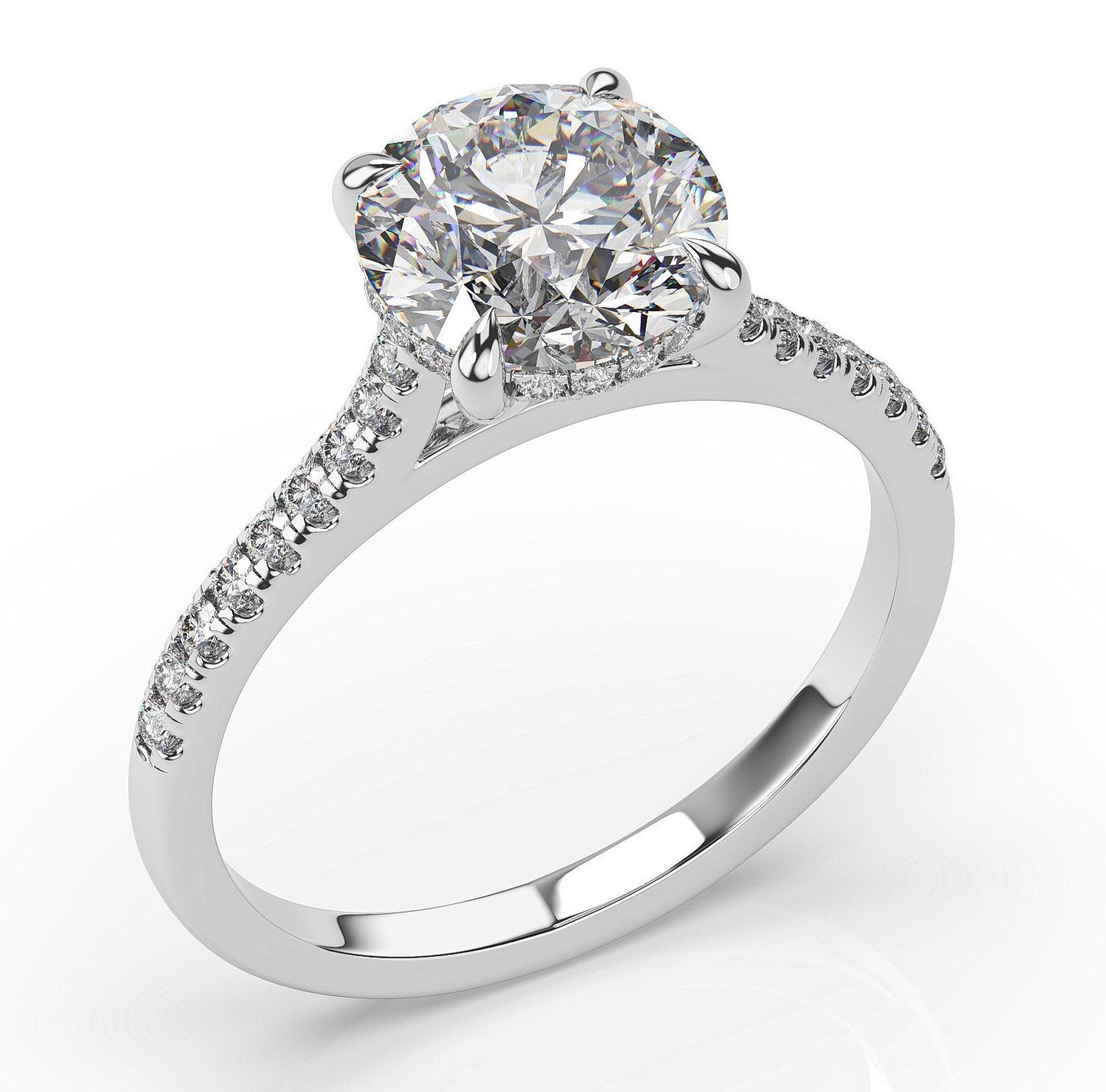 Round Brilliant White Gold Hidden Halo Engagement Ring