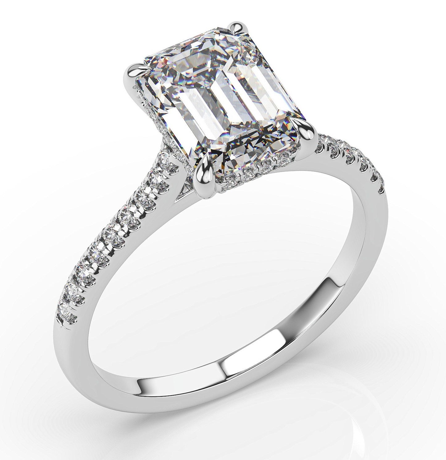 Emerald White Gold Hidden Halo Engagement Ring