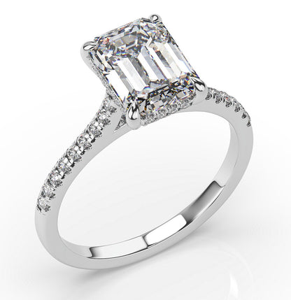 Emerald White Gold Hidden Halo Engagement Ring