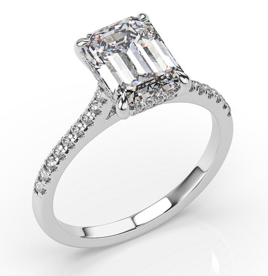 Emerald White Gold Hidden Halo Engagement Ring